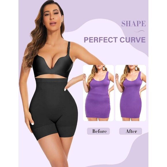 High-Waist Tummy Control Shapewear Shorts for Women Black Large - Picture 5 of 6